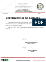 Certificate of No Damages in Earthquake