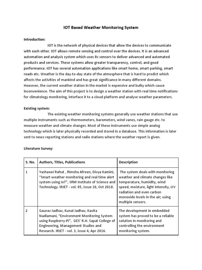 Literature Survey on Weather Monitoring System using Raspberry Pi