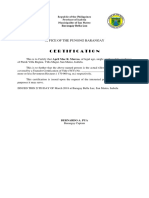Certification: Office of The Punong Barangay