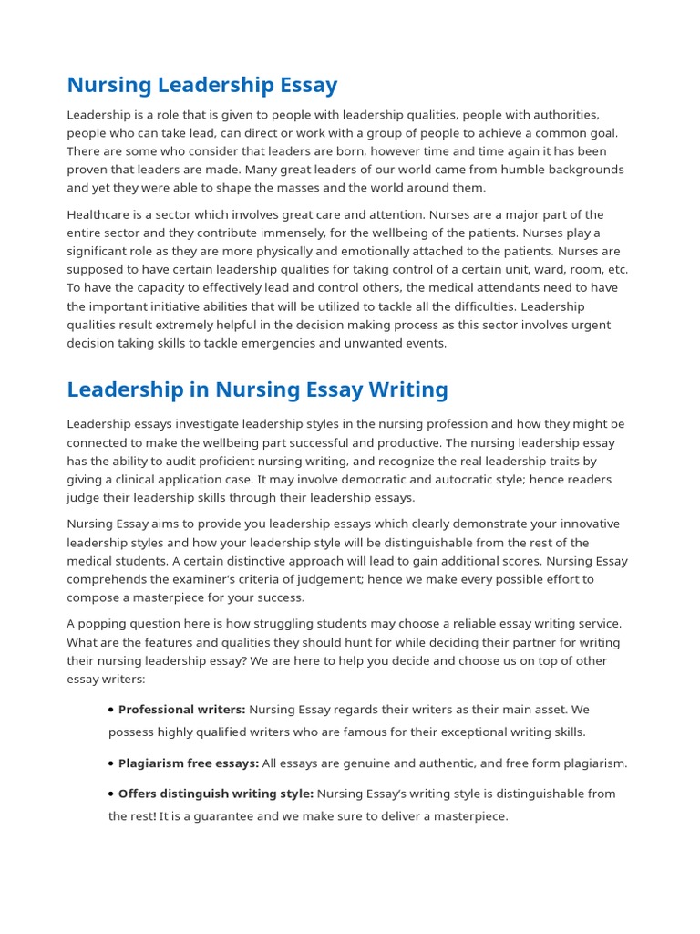 nursing leadership essay example
