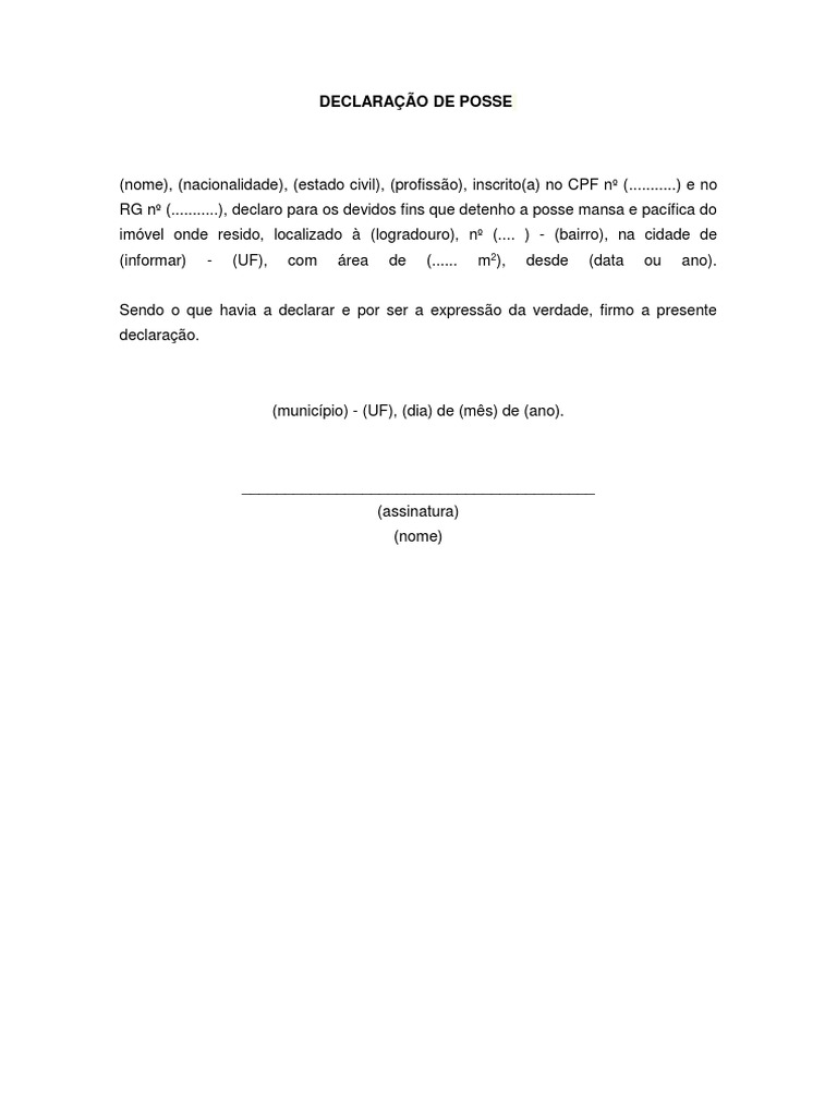Modelo Declaração De Posse Pdf