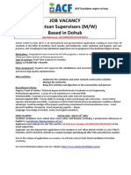 Job Vacancy 2 Watsan Supervisors (M/W) Based in Dohuk: Job Reference: ACF/KRG/DO/165/032015