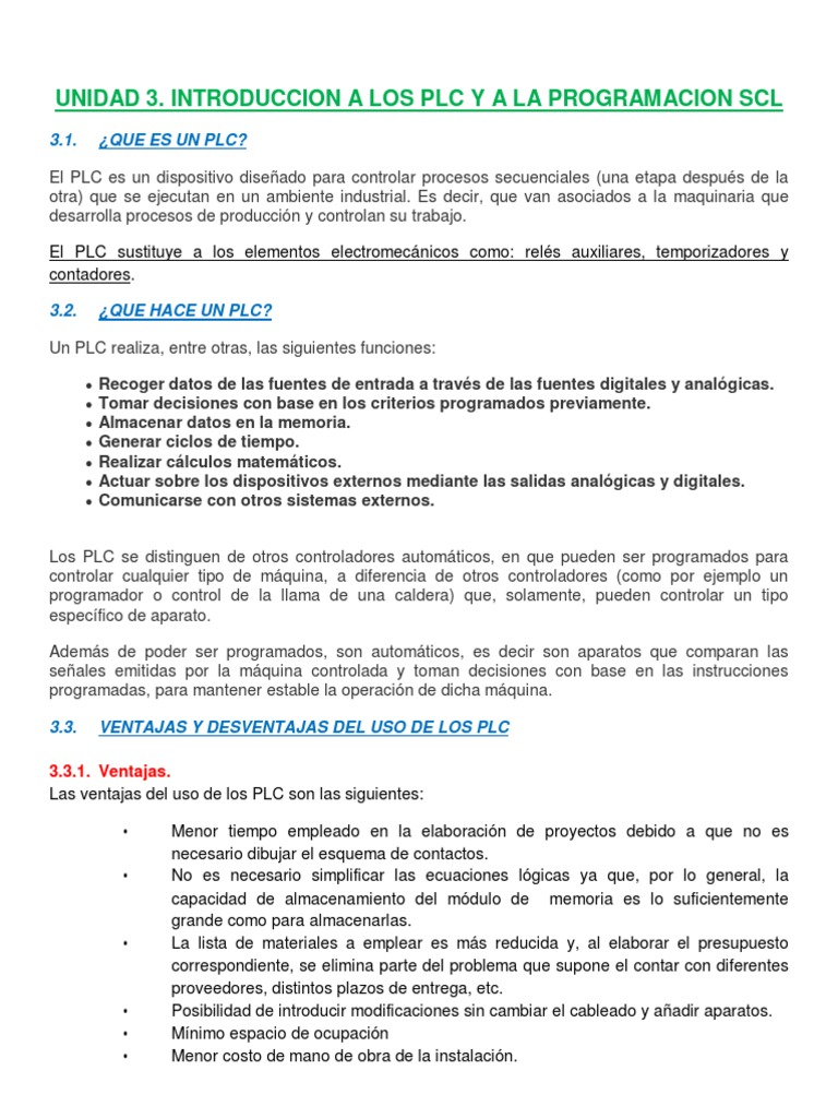 Unidad 3. Introduccion A Los PLC y A La Programacion SCL PDF | PDF ...