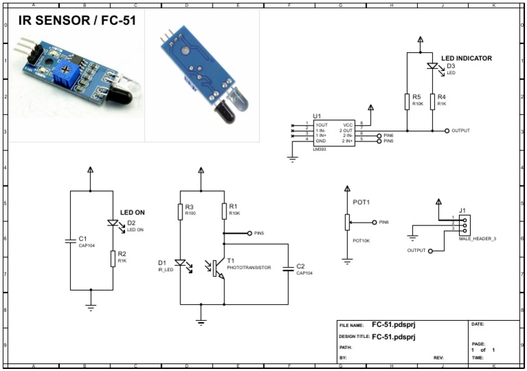 Circuit diagram for an IR sensor module using an LM393 comparator IC