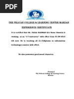 The Pelican College & Learning Center Mardan Experience Certificate