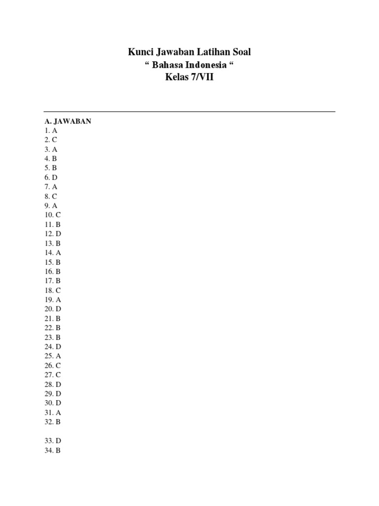 Jawaban Pat Bhs Indo Kelas 7 Tahun 2019 Docx