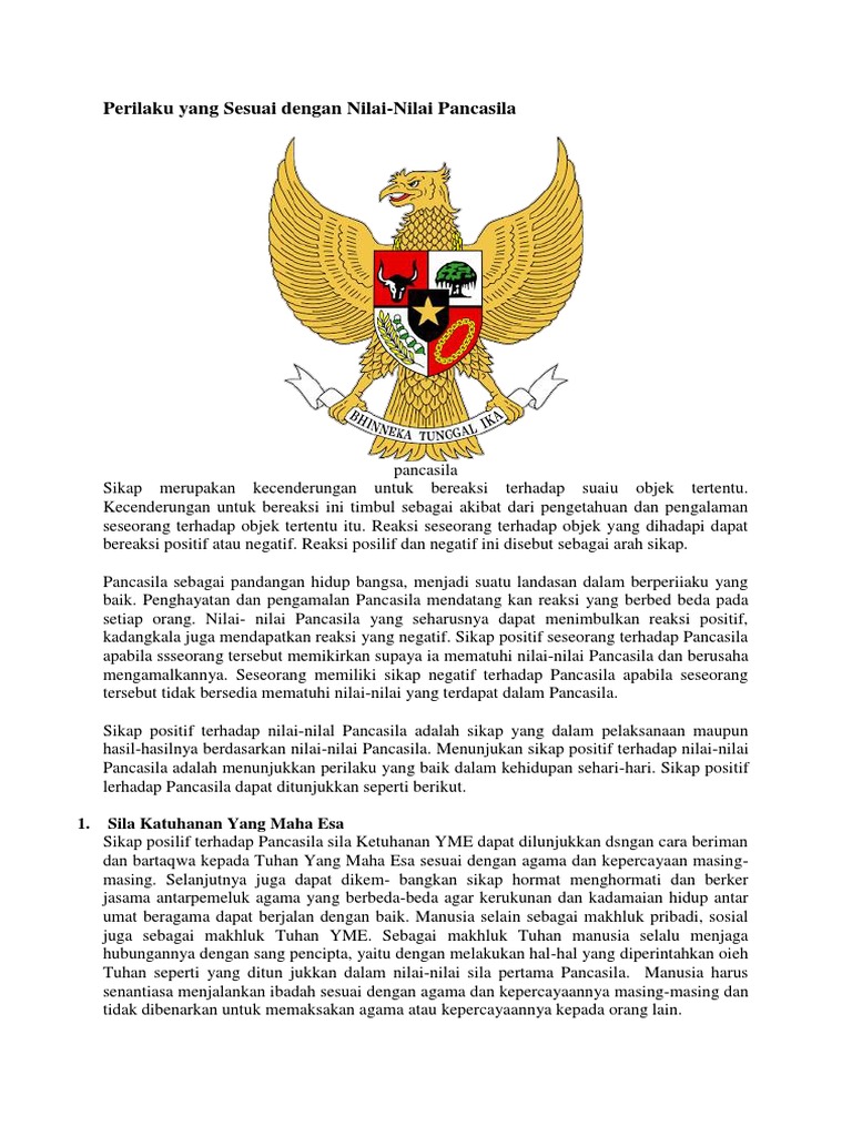 Perilaku Yang Sesuai Dengan Nilai Nilai Pancasila 1 Sila Katuhanan Yang Maha Esa Pdf