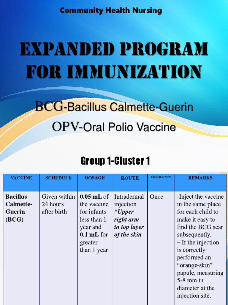 Expanded Program For Immunization: BCG Opv | PDF | Tuberculosis ...