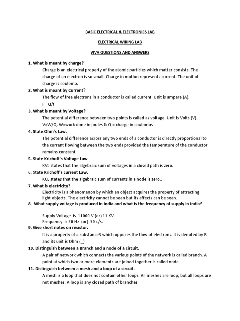 Viva Questions and Answers1 PDF Voltage Alternating Current