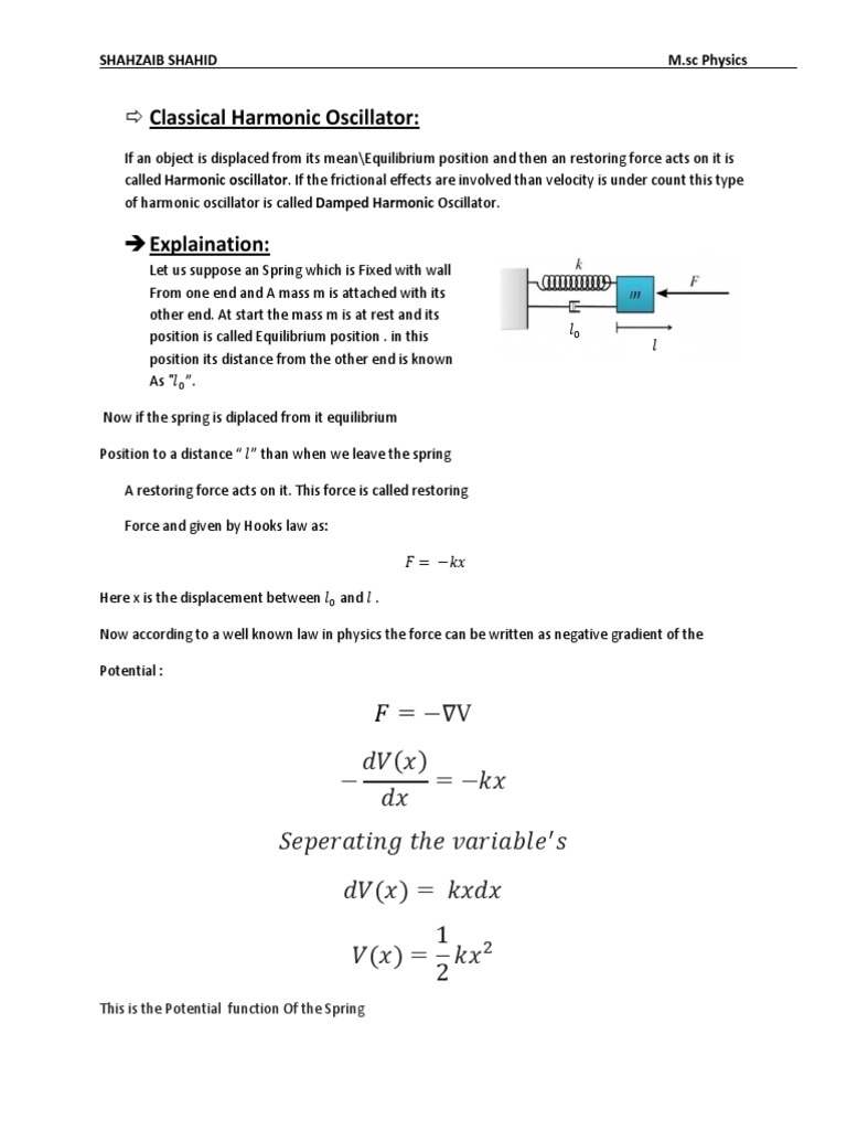 Classical Harmonic Oscillator Explained | PDF