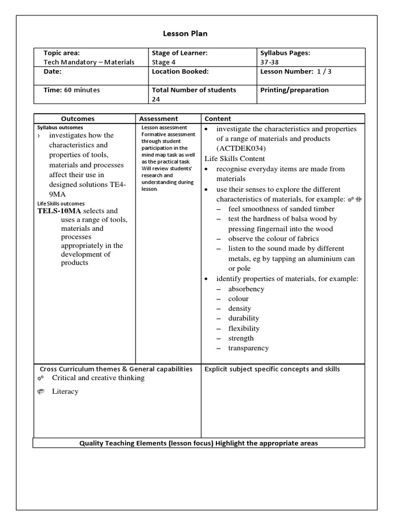 Lesson Plan: Syllabus Outcomes | PDF | Pedagogy | Teachers