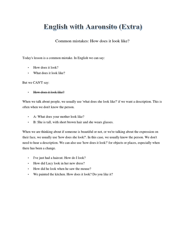 Common Mistakes - How Does It Look Like | PDF | Language Arts ...