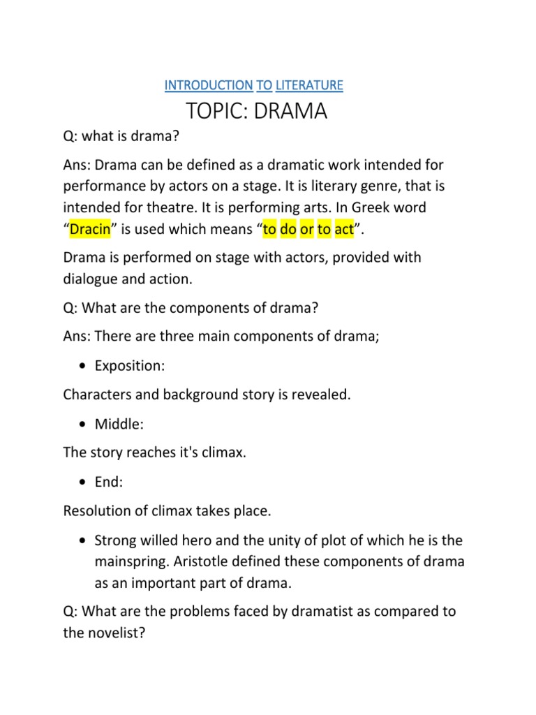 Understanding Drama: Key Concepts and Critique | PDF | Play (Theatre ...