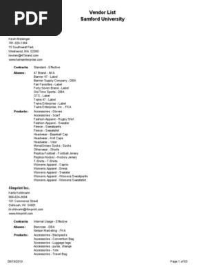 Licensed Vendor List