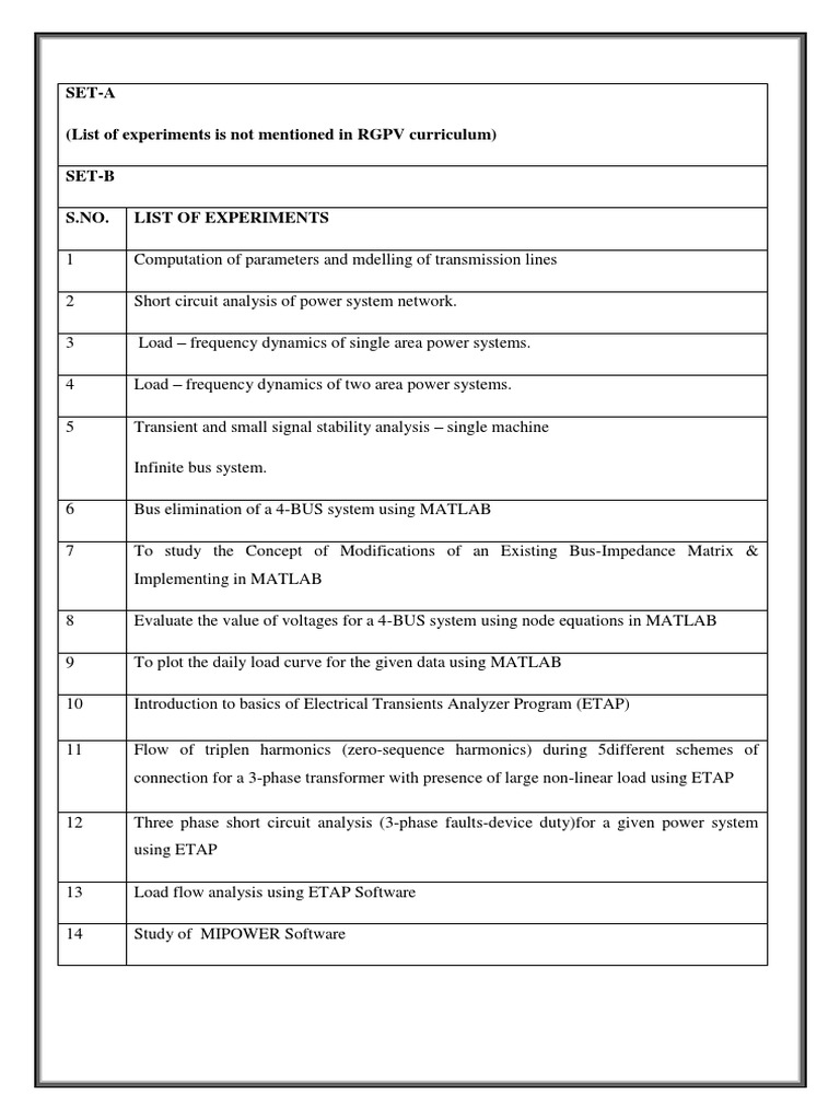 SetA (List of Experiments Is Not Mentioned in RGPV Curriculum) SetB