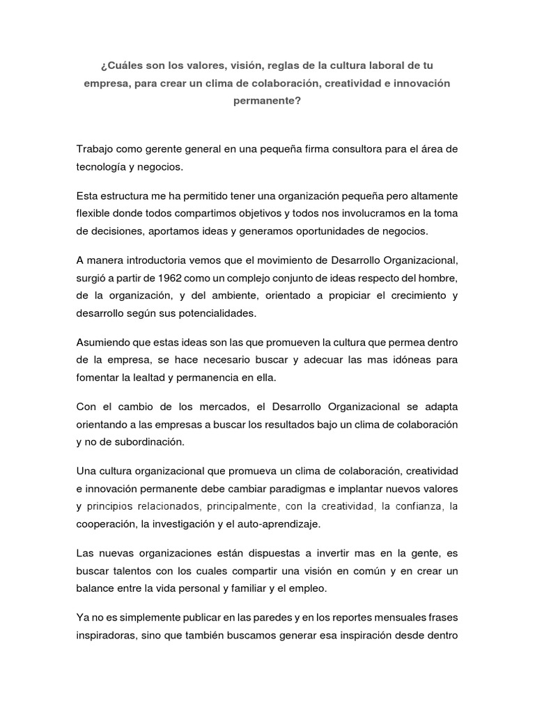 Cuáles Son Los Valores-Desarrollo Organizacional | PDF | Creatividad