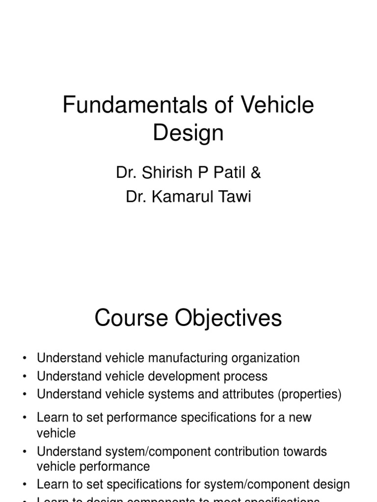 Vehicle Design Fundamentals Course Guide | PDF | Car | Vehicles
