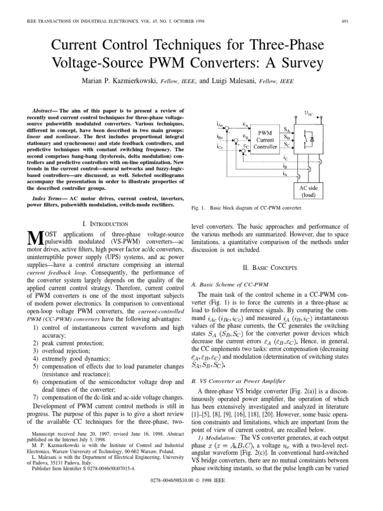 Current Control Techniques For Three-Phase Voltage-Source PWM ...