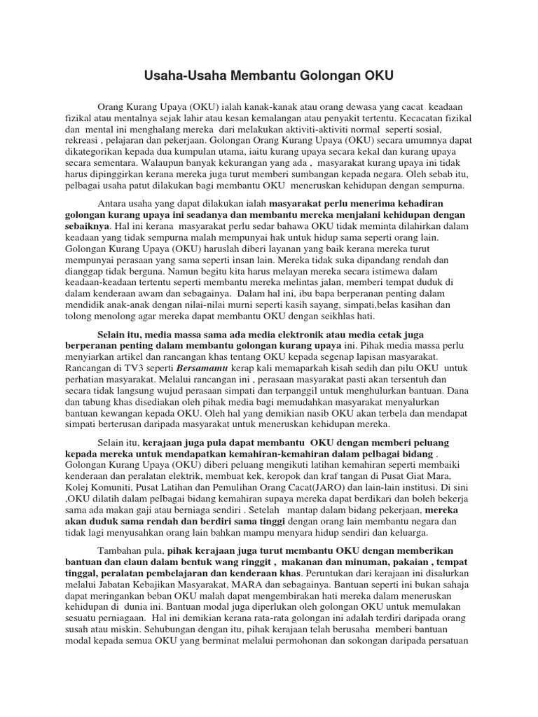 Usaha Usaha Membantu Golongan Oku Pdf