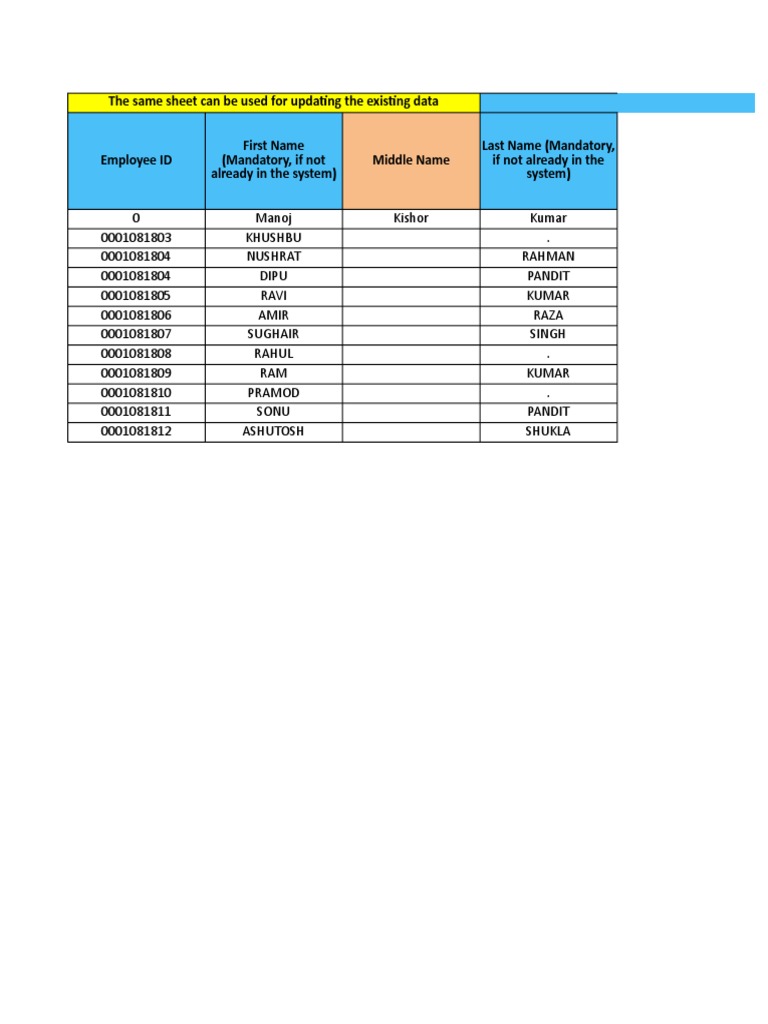 Employee Data Update Sheet Template | PDF