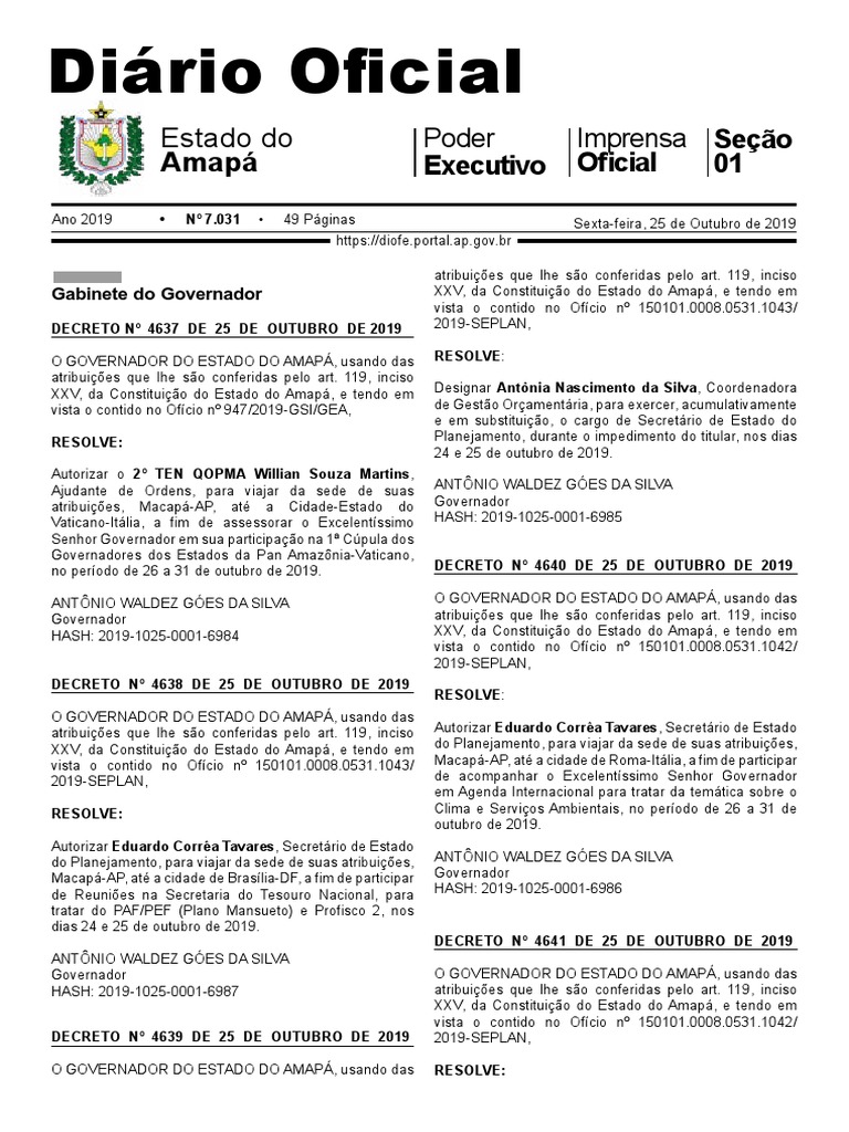 Diário Oficial Do Estado Do Amapá 2019 10 25 | PDF | Biodiesel ...