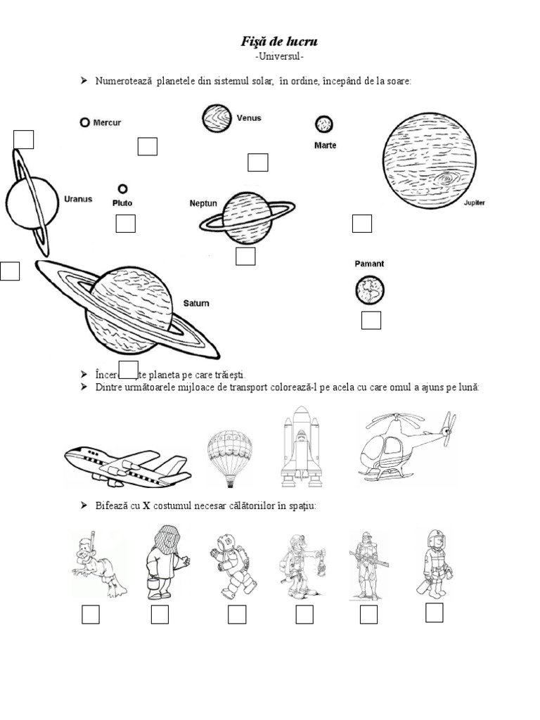 Fisa De Lucru Planetele Sistemului Solar 0 Universul | PDF