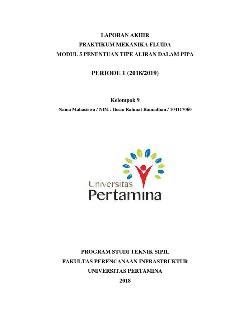 Laporan Akhir Praktikum Penentuan Tipe Aliran Dalam Pipa