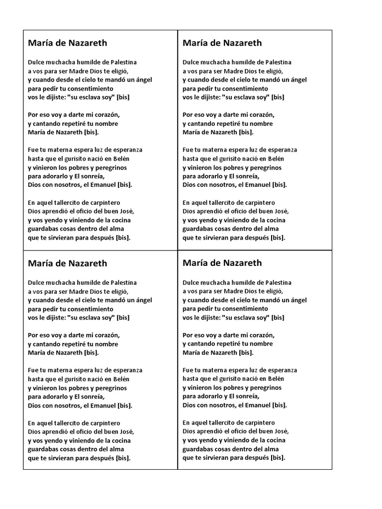 Letra de la canción María de Nazaret | PDF | María, madre de Jesús ...