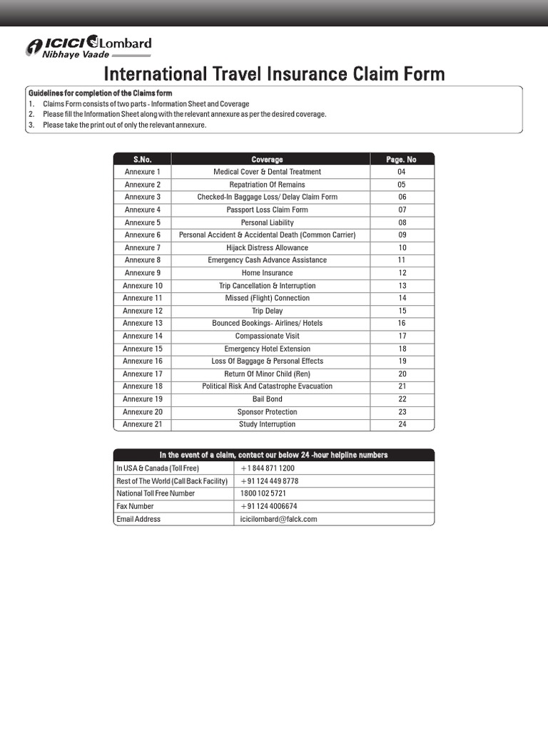 Icici Travel Insurance Claim Form PDF Identity Document Insurance