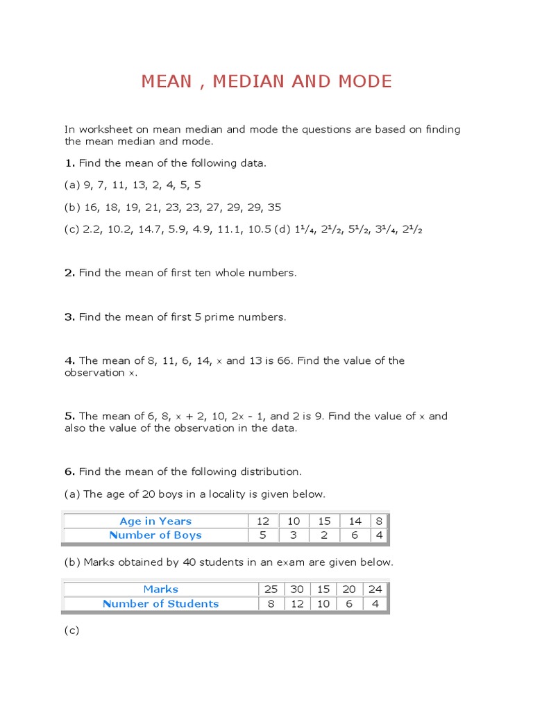 Mean, Median and Mode | PDF | Histogram | Mean