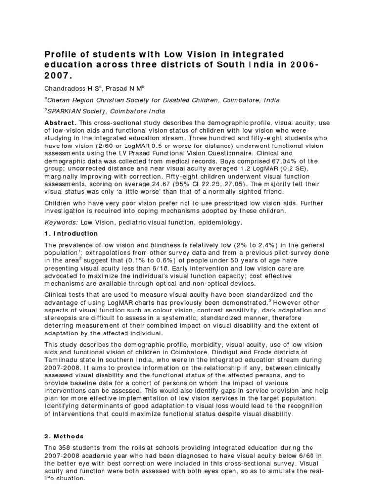 Low Vision Profiles in South India | PDF | Visual Impairment | Visual ...
