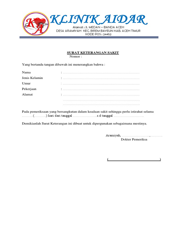 Download 60+ Contoh Surat Surat Sakit Klinik Medan Gratis Terbaru