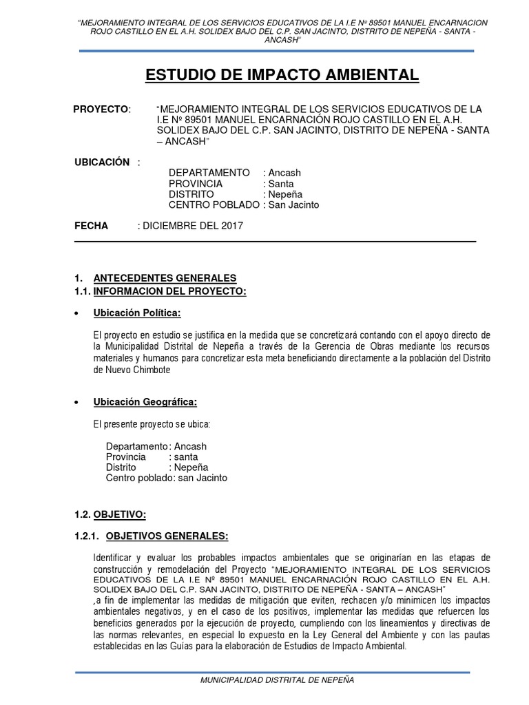 Estudio de Impacto Ambiental en Nepeña | PDF | Evaluación de impacto ...