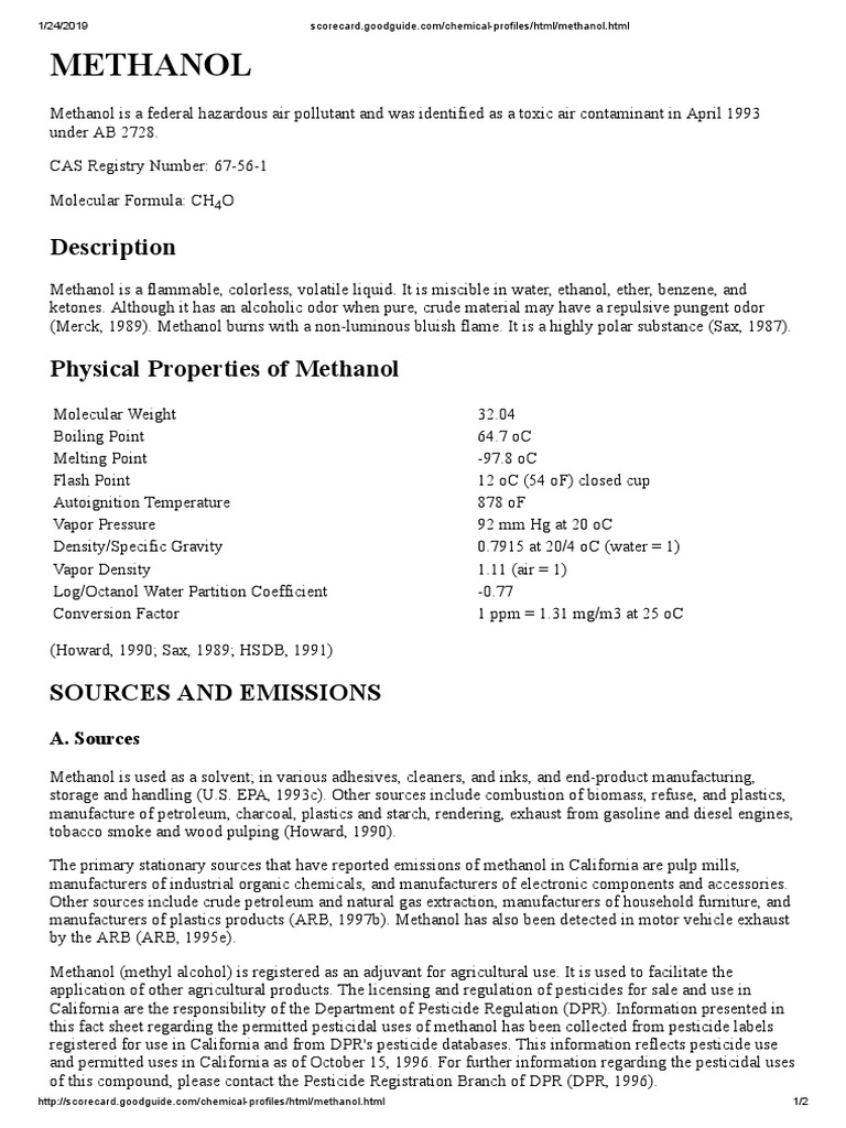 Methanol: Description | PDF | Methanol | Pesticide