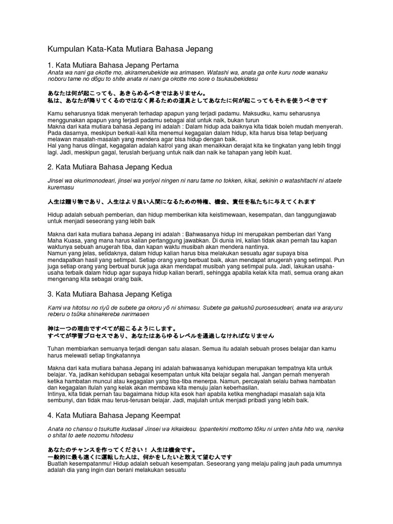 Kumpulan Kata Mutiara Dalam Bahasa Jepang