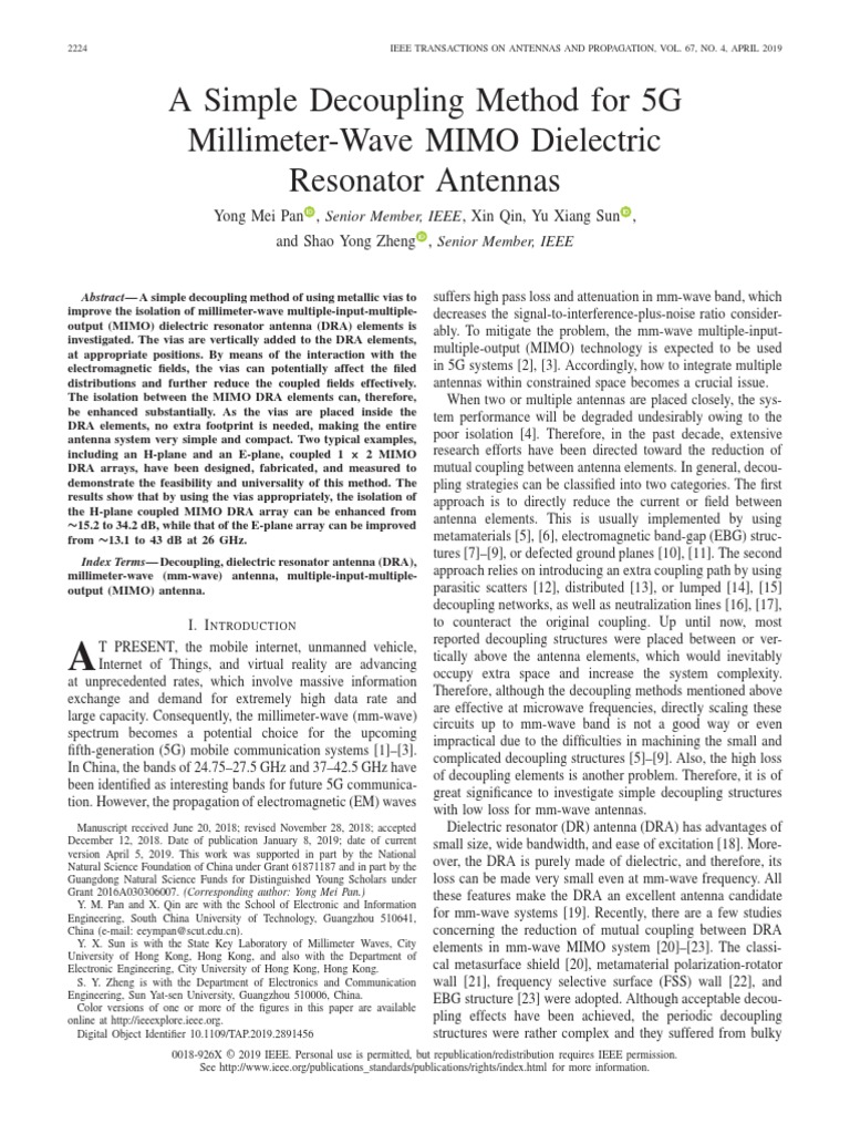 A Simple Decoupling Method For 5G Millimeter-Wave MIMO Dielectric ...