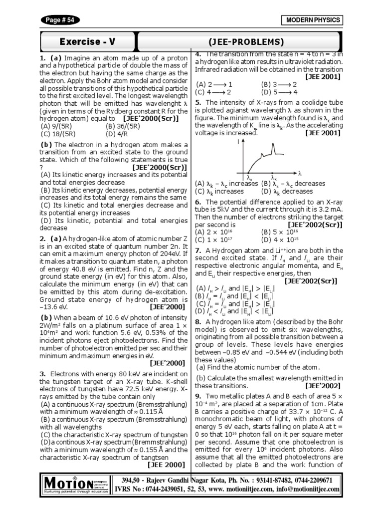 Modern Physics JEE Problems and Solutions | PDF | Photoelectric Effect ...