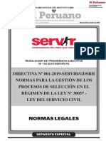 DIRECTIVA N° 001-2019-SERVIR, NORMAS PARA LA GESTION DE SELECCION 30057