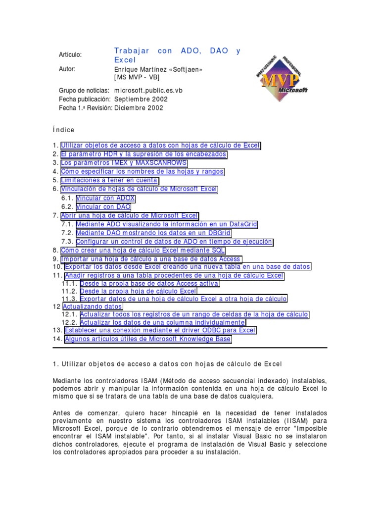 ADO y DAO en Excel: Guía Práctica | PDF | Active X Data Objects ...