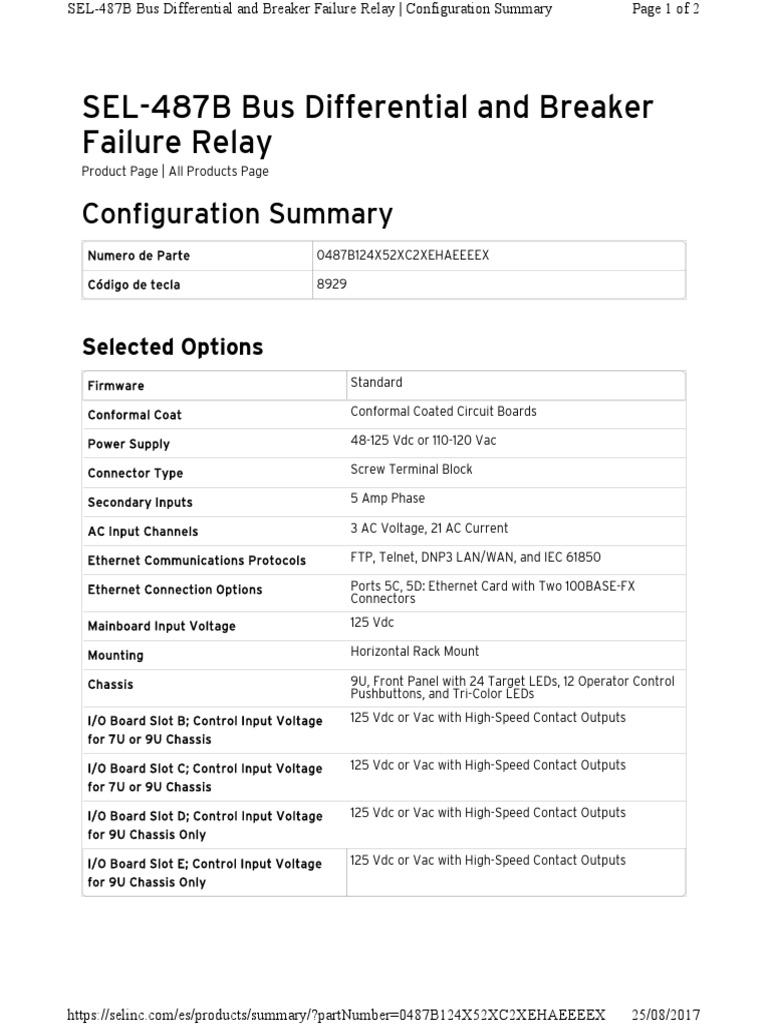 Sel487b1 5a PDF Relay Input/Output