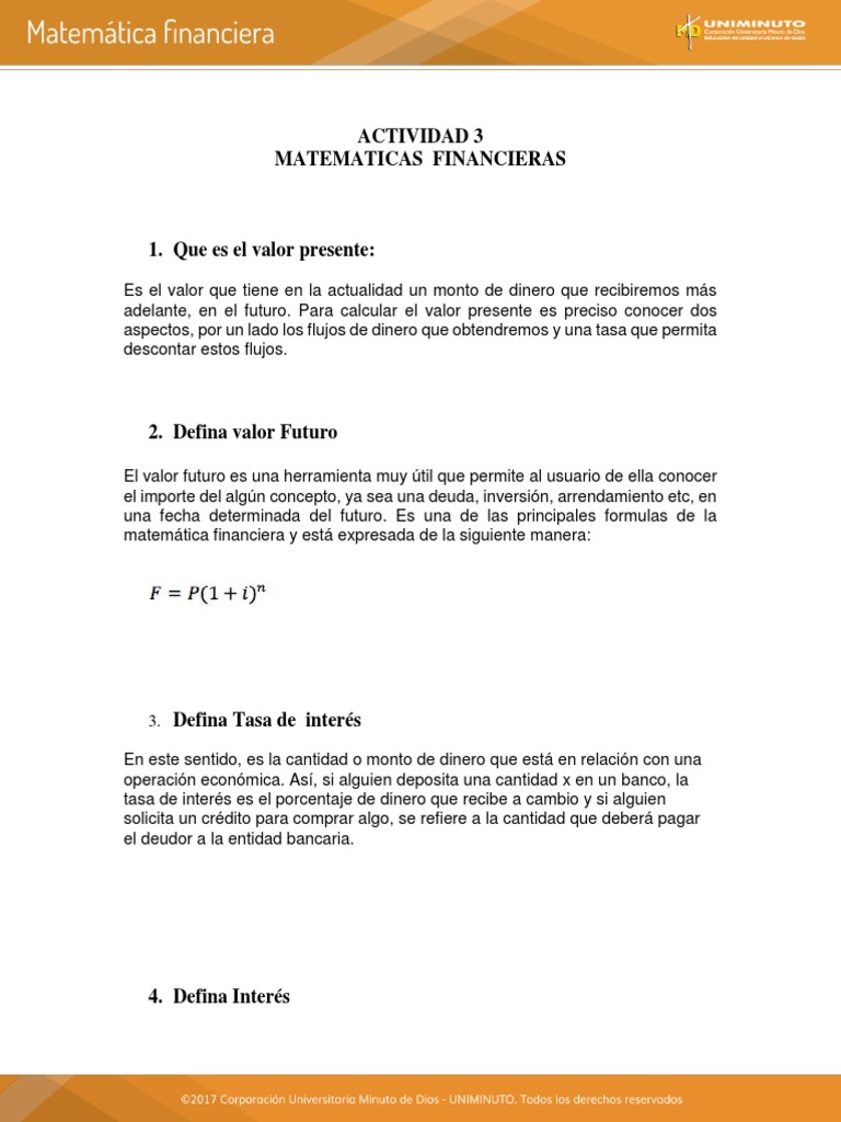 Actividad 3: Matemáticas Financieras | PDF | Interés | Bancos