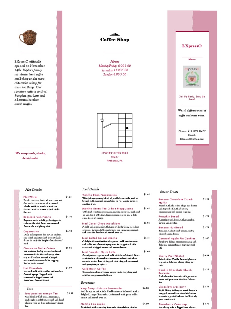 Coffee Shop Menu PDF Whipped Cream Chocolate
