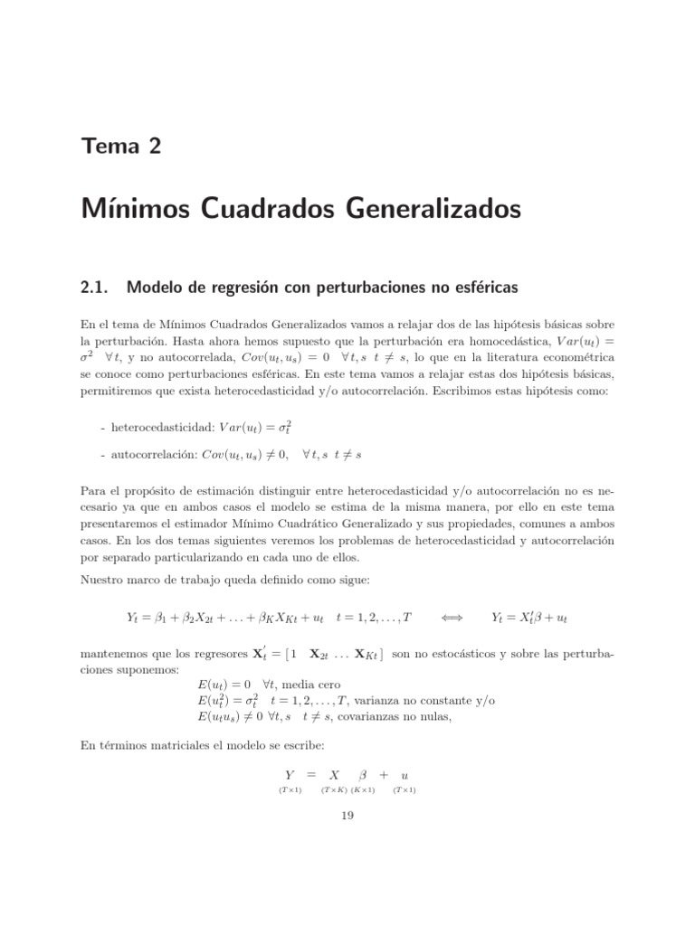 Minimos Cuadrados Generalizados PDF Estimador Econometría