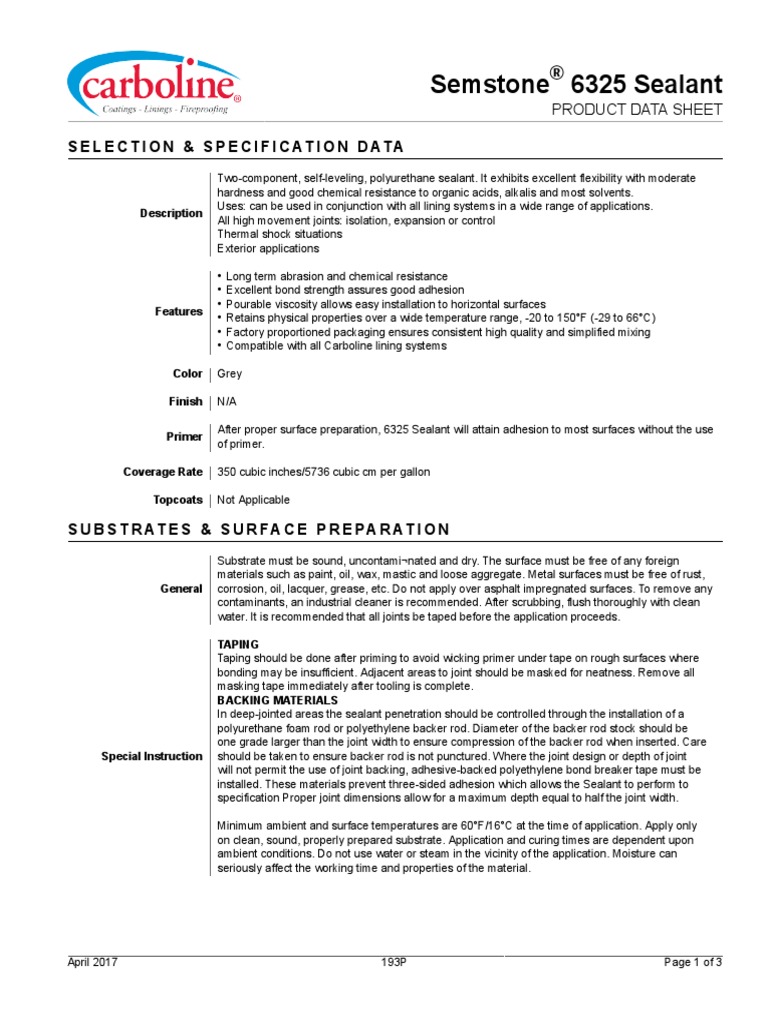 Semstone 6325 Sealant PDS | PDF | Materials | Building Engineering