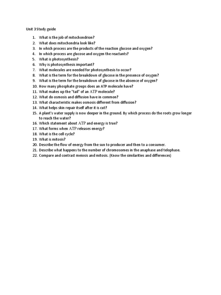Unit 3 Biology Study Guide: Key Concepts | PDF