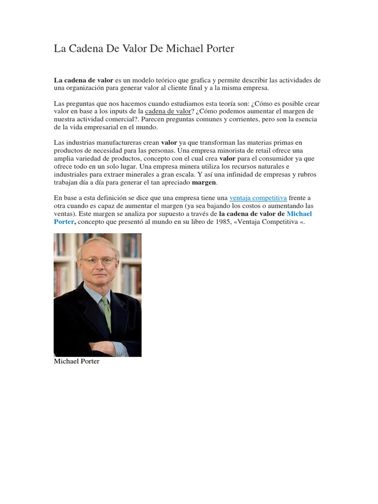 Cadena de Valor de Michael Porter | PDF | Cadena de valor | Logística