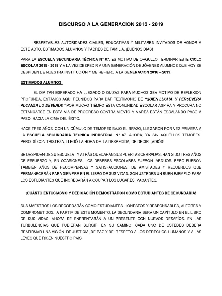 Ejemplos De Redacción Para La Graduación De La Escuela Secundaria