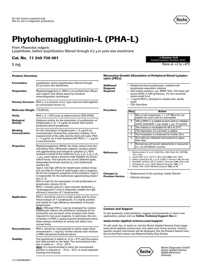 Phytohemagglutinin-L (PHA-L) : Cat. No. 11 249 738 001 | Download Free ...
