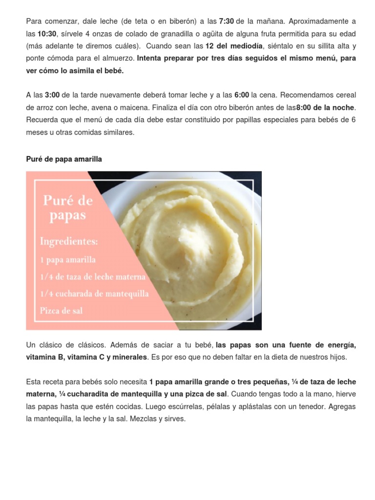 Papillas Para Bebes Pdf La Leche Materna Sal