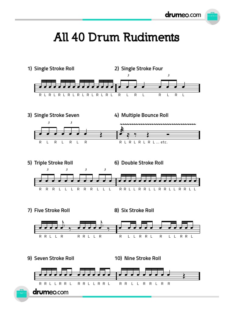 All 40 Drum Rudiments Guide | PDF | Rhythm And Meter | Drumming